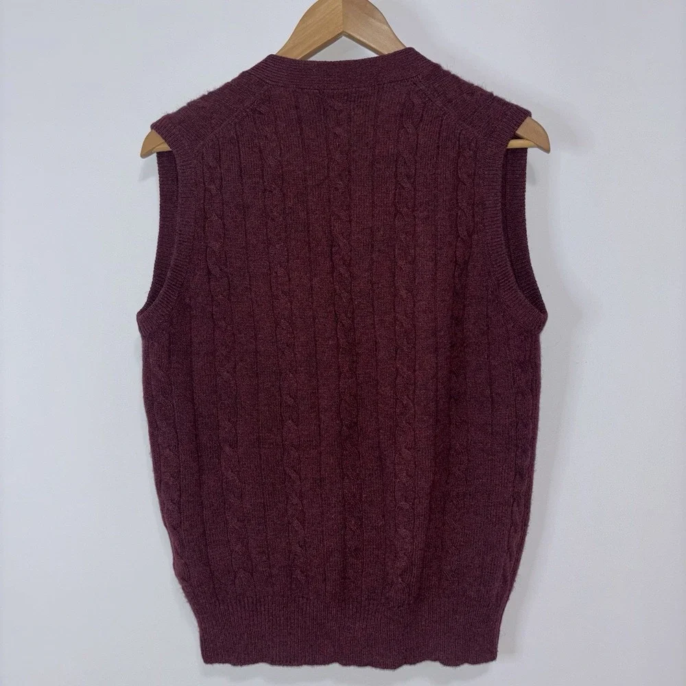 Brooks Brothers Lambswool Cable Knit Burgundy Sweater Vest Cardigan Size 40